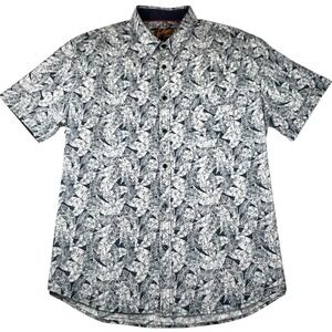 Johnny Bigg Button Up Short Sleeve Stretch Cotton Shirt 2XL Blue White Big &Tall